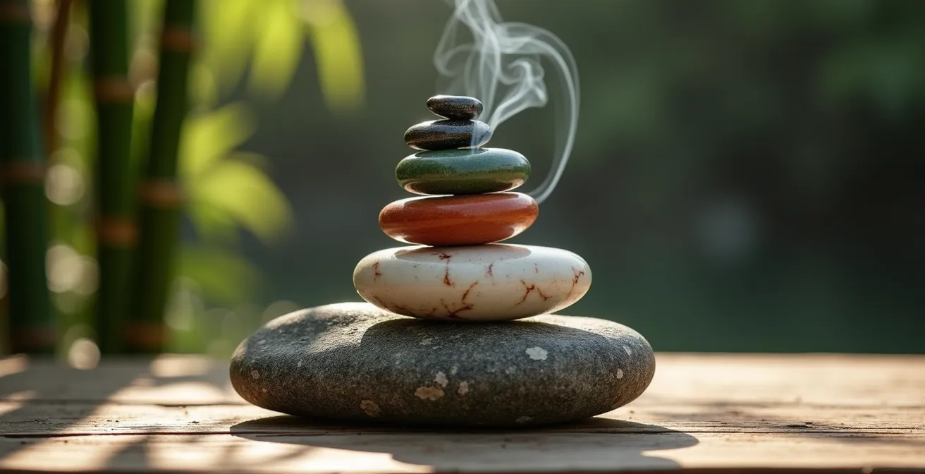 Représentation symbolique des cinq piliers de la médecine chinoise en harmonie