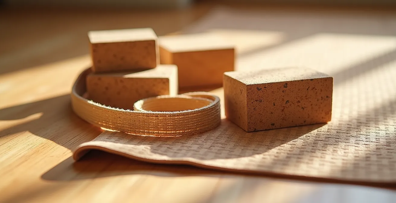 Espace de pratique du yoga à domicile avec accessoires essentiels