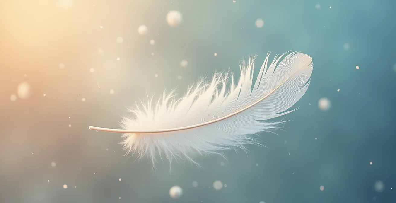 Macro photographie d'une plume flottant dans l'air symbolisant la légèreté de la respiration en cohérence cardiaque
