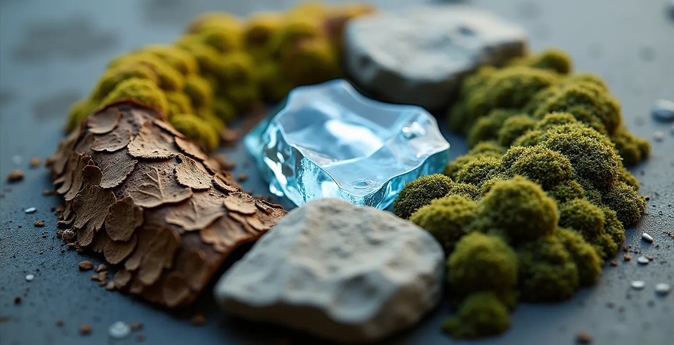 Vue macro de différentes textures naturelles symbolisant la diversité des émotions