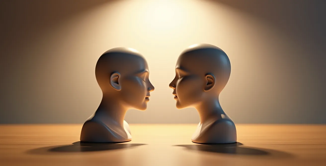 Deux personnes assises face à face dans un cadre chaleureux, l'une écoutant attentivement l'autre avec bienveillance