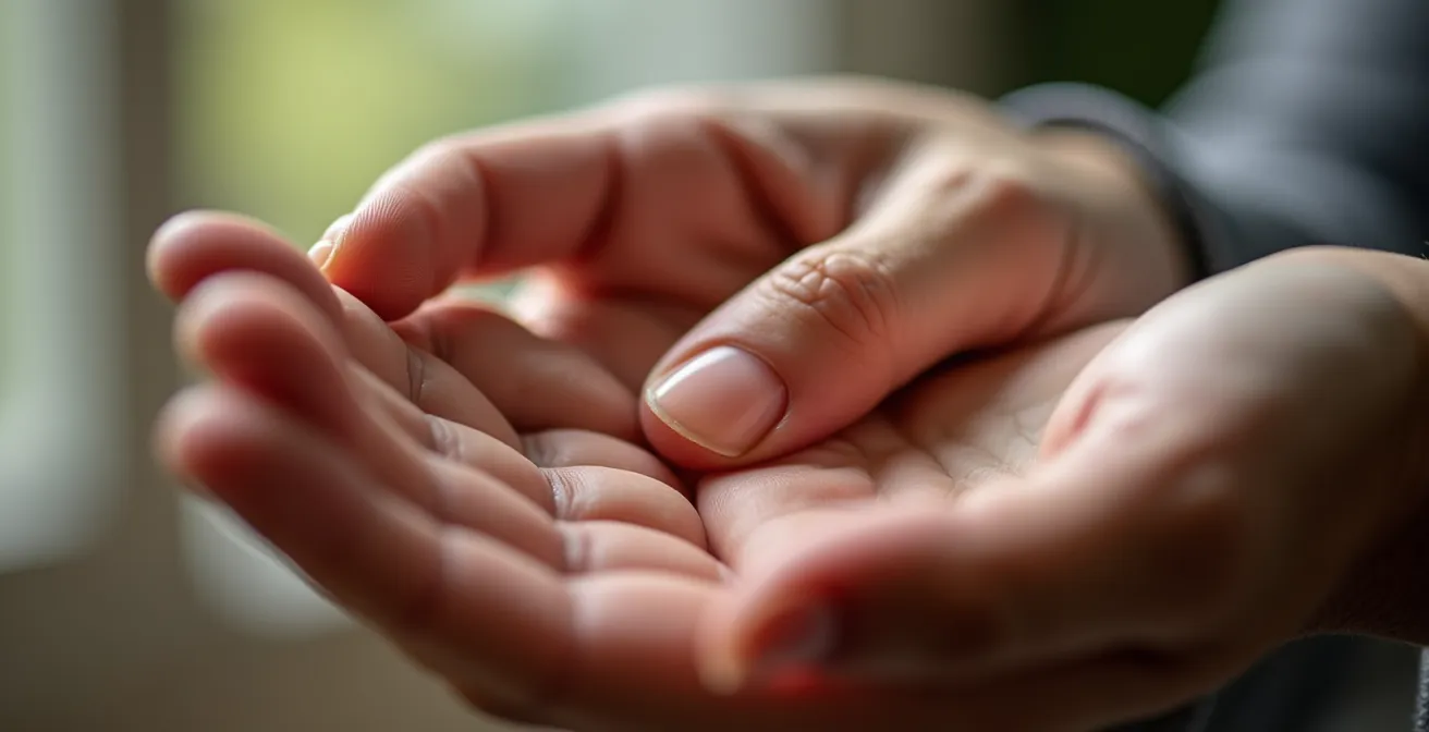 Gros plan sur des mains effectuant une technique d'acupressure sur le point Neiguan du poignet