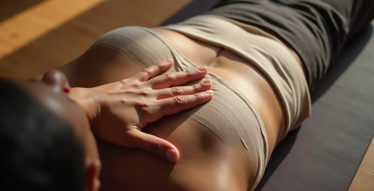 Démonstration du test de respiration avec placement des mains sur l'abdomen et le thorax