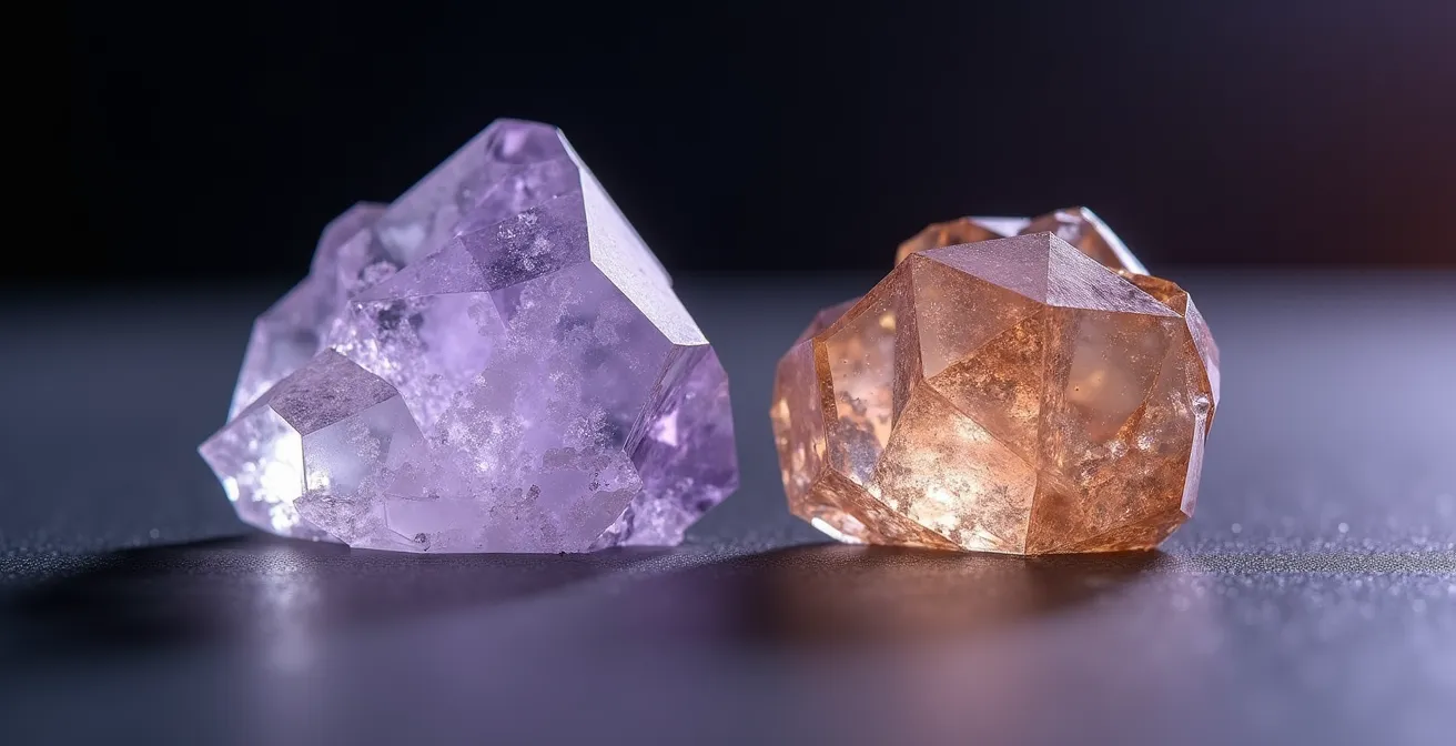 Vue macro de cristaux symbolisant les différentes molécules de la Lavande Vraie et de la Lavande Aspic