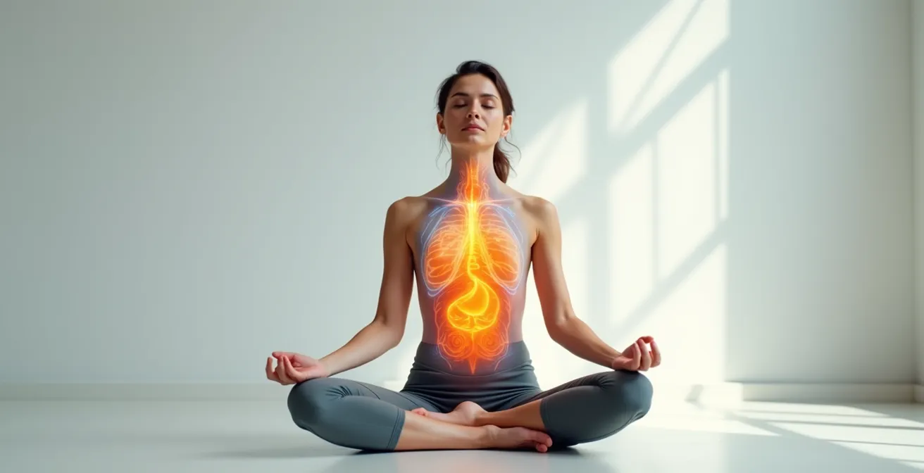 Silhouette humaine avec zones colorées représentant les sensations émotionnelles