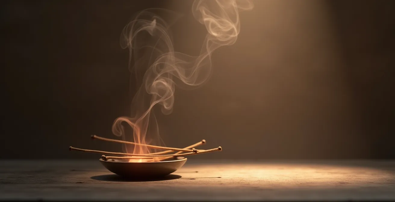 Bâtons de moxa allumés dégageant une fumée thérapeutique apaisante