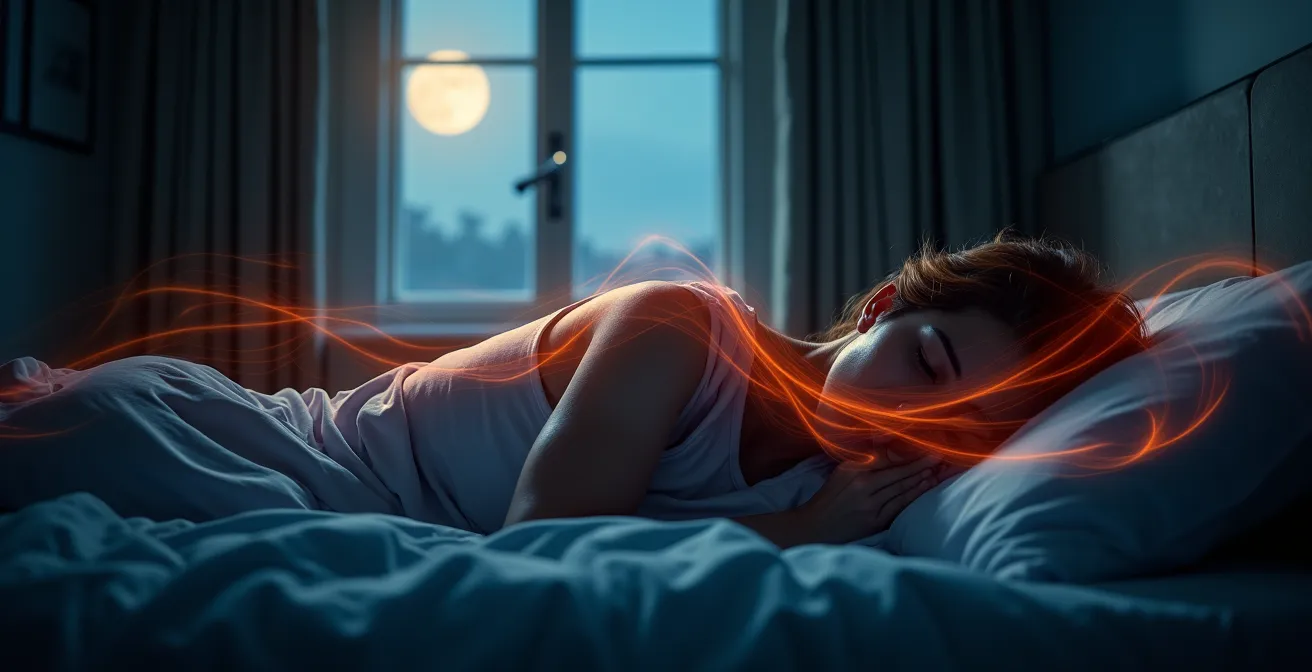 Métaphore visuelle de l'énergie du foie flottant la nuit sans l'ancrage des reins