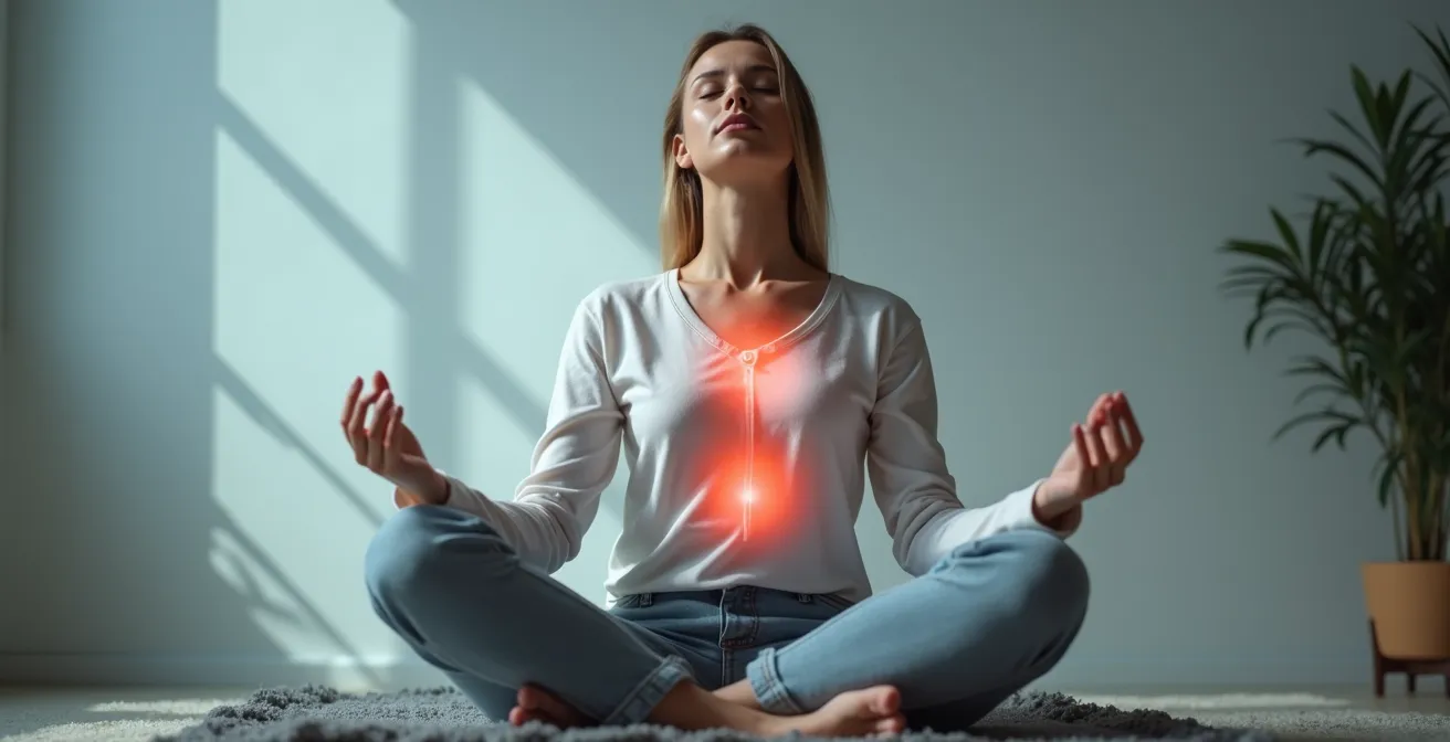 Personne en position méditative scannant les sensations corporelles de la procrastination